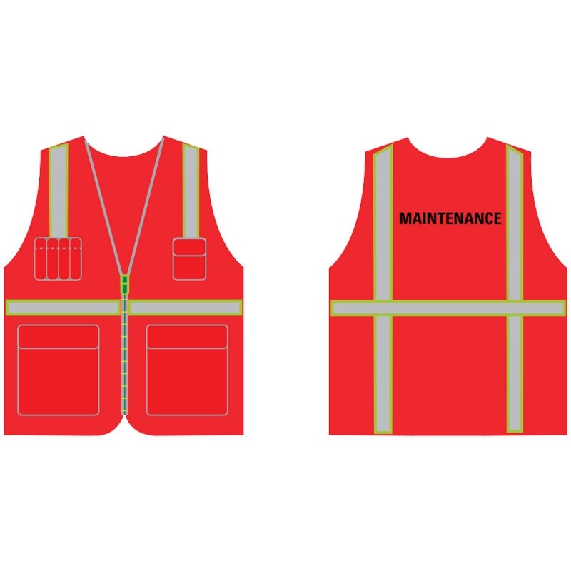4XL/5XL RED NON ANSI SAFETY VEST MESH, ZIPPER CLOSURE, 6 POCKETS W/ IFCO LOGO 1C 1L