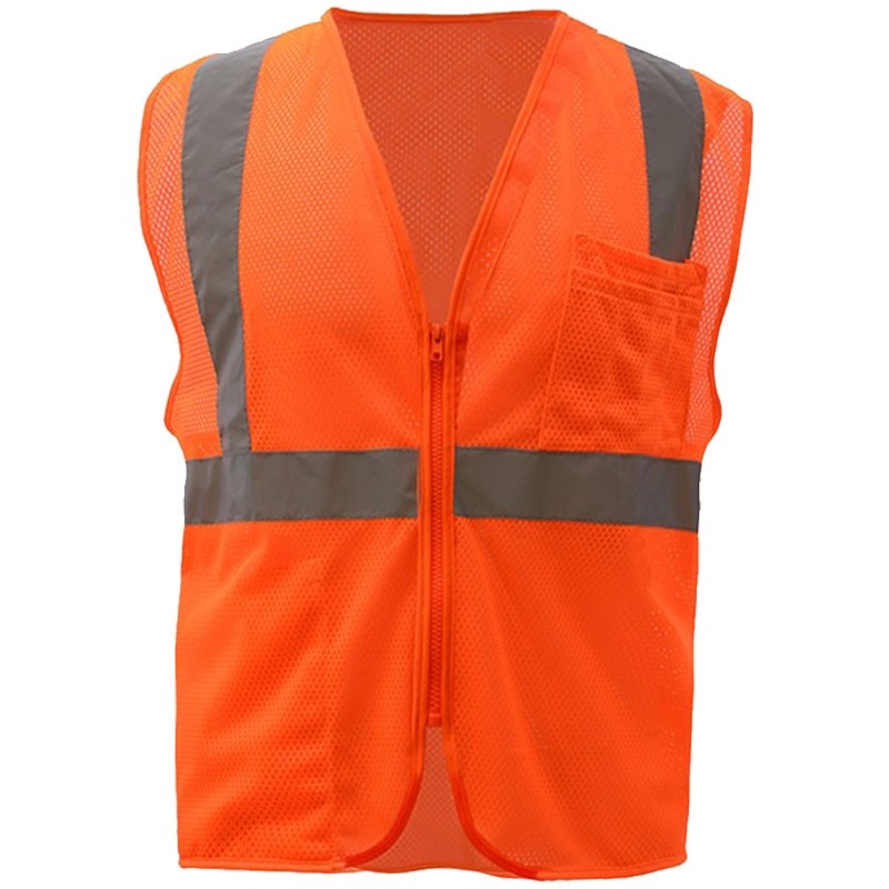 Class 2 Safety Vest, Hi-Vis Yellow Mesh, Zipper Closure, 2 Pockets, X-Large