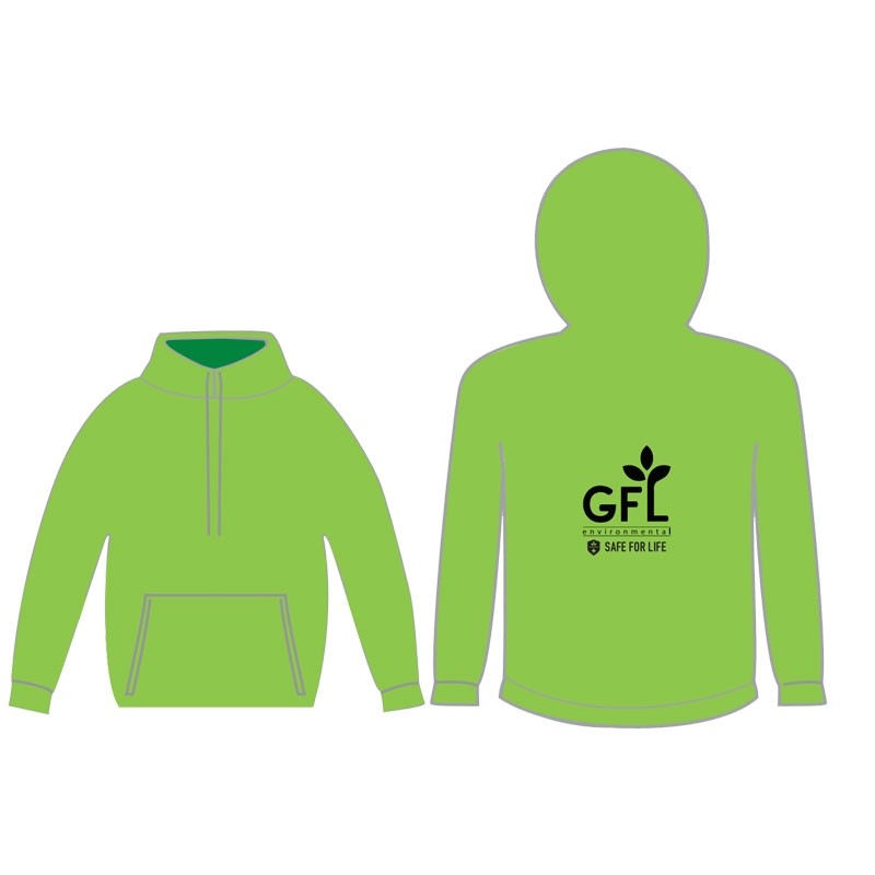 4XL NEON GREEN PULLOVER HOODED SWEAT SHIRT W/ GFL ENVIRONMENTAL LOGO 1C 1L