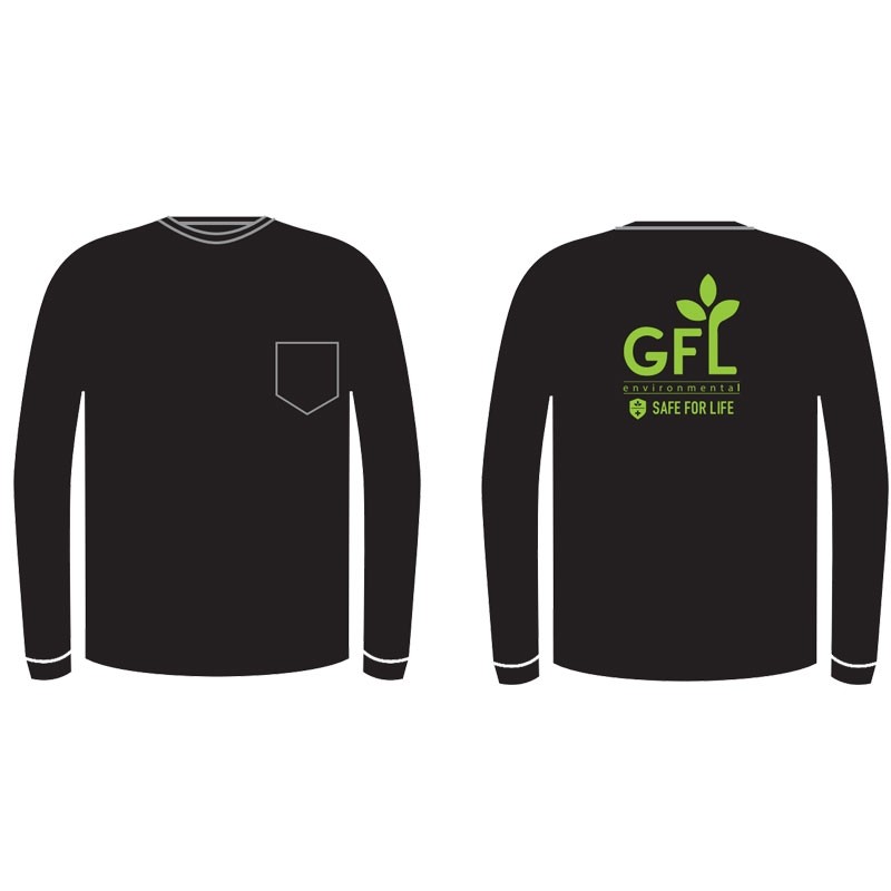 4XL COTTON L/S T-SHIRT W/POCKET - BLACK W/ GFL ENVIRONMENTAL LOGO 1C 2L