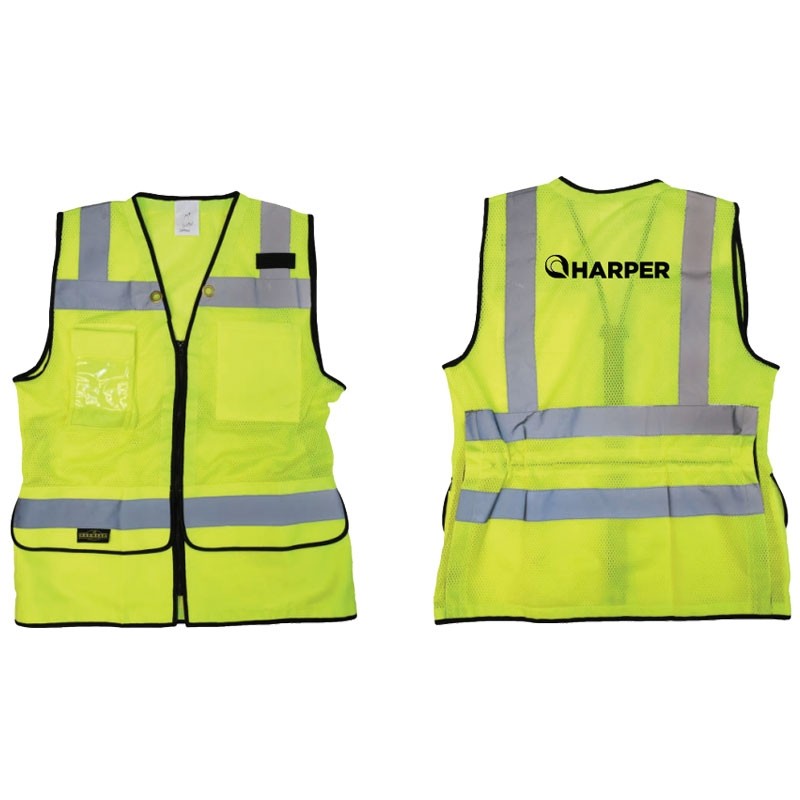 2XL CLS 2 LADIES SURVEYOR SAFETY VESTHI-VIS YELLOW W/ ZIPPER CLOSURE W/ HARPER LIMBACH LOGO 1C 1L
