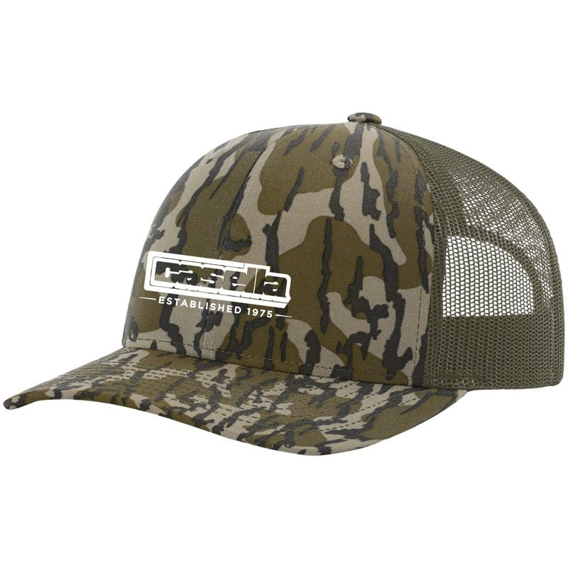 112P TRUCKER CAP - MOSSYOAK BOTTOMLAND/LODEN W/ CASELLA LOGO 1C 1L