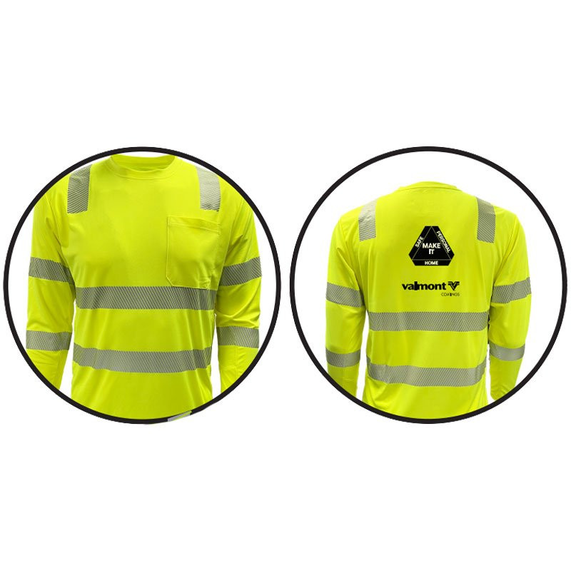 4XL CLS 3 HI-VIS YELLOW LONG SLEEVESHIRT W/ SEGMENTED TAPE W/VALMONT CORP LOGO 2C 1L