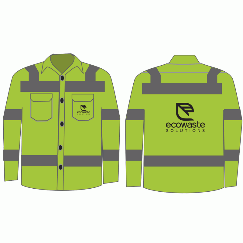 3XL CLS 3 HI-VIS YELLOW BUTTON DOWNLONG SLEEVE SHIRT W/ SEGMENTED REFLECTIVE TAPE W/ ECOWASTE SOLUTIONS LOGO 1C 1C 2L