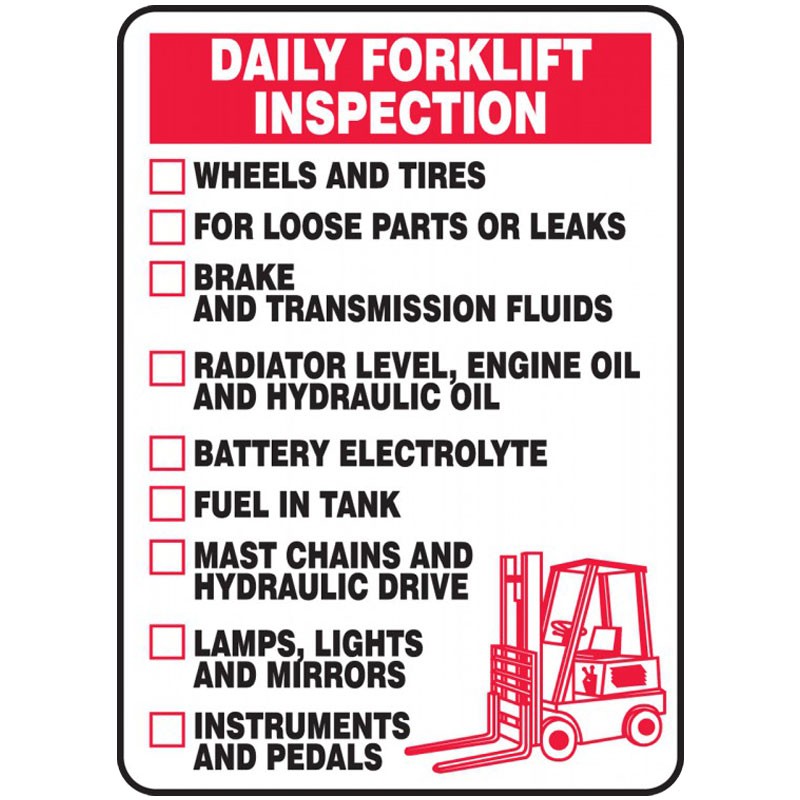 Daily Forklift Inspection Safety Sign, Adhesive Vinyl, 20" x 14"