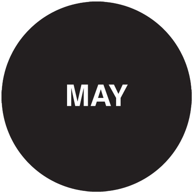 3" Round Month Of The Year Label, May, Black, 500/Roll