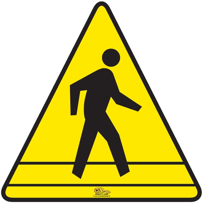 Mighty Line® Floor Sign, Pedestrian Walkway, Black/Yellow, 16"