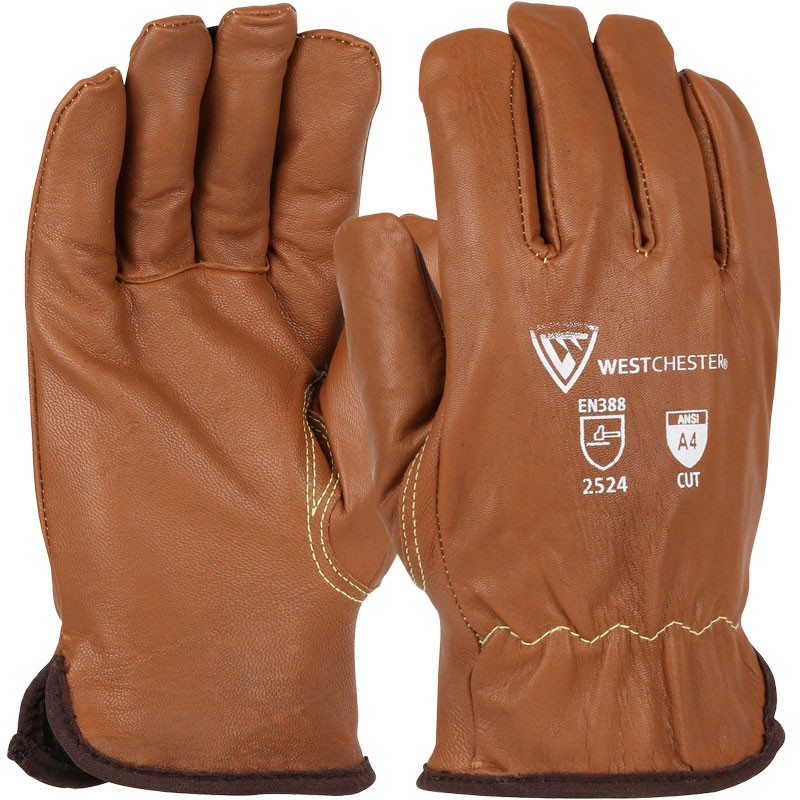 Oil Armor™ Finish Top Grain Goatskin Leather Drivers Glove with Para-Aramid and Fleece Lining - Keystone Thumb, Medium