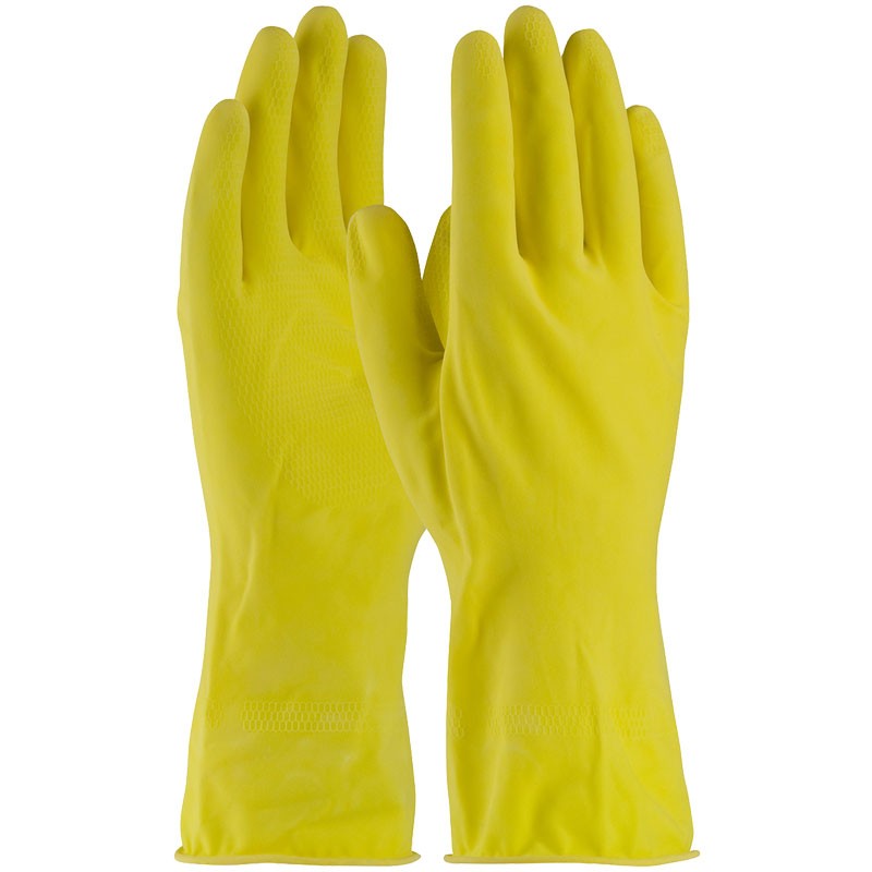 48L160Y-L Large 16 Mil. Flock Lined Honeycomb Grip Latex Gloves