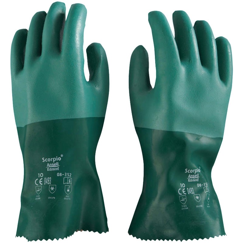 12" Neoprene Dipped Glove, Rough Finish, Interlock Liner, Green, Large