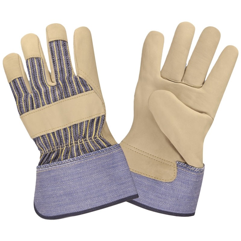 Leather Palm Work Glove, Canvas Back, Rubberized Safety Cuff, 2XL