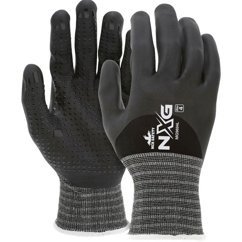 NXG® 15 Gauge Nylon/Spandex Over The Knuckle Dipped Nitrile Dotted Palm Glove, Large