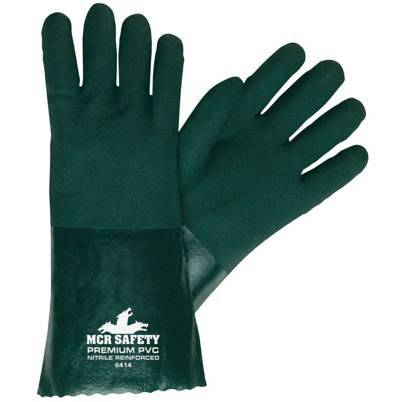 14" Double Dipped PVC Coated Glove, Jersey Lines, Large
