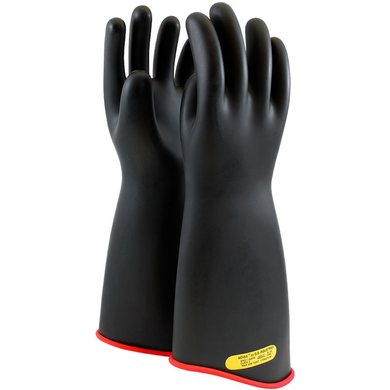 162-2-18 Novax® Class 2 Rubber Insulating Glove with Red Contour Cuff - 18", Black, Size 12