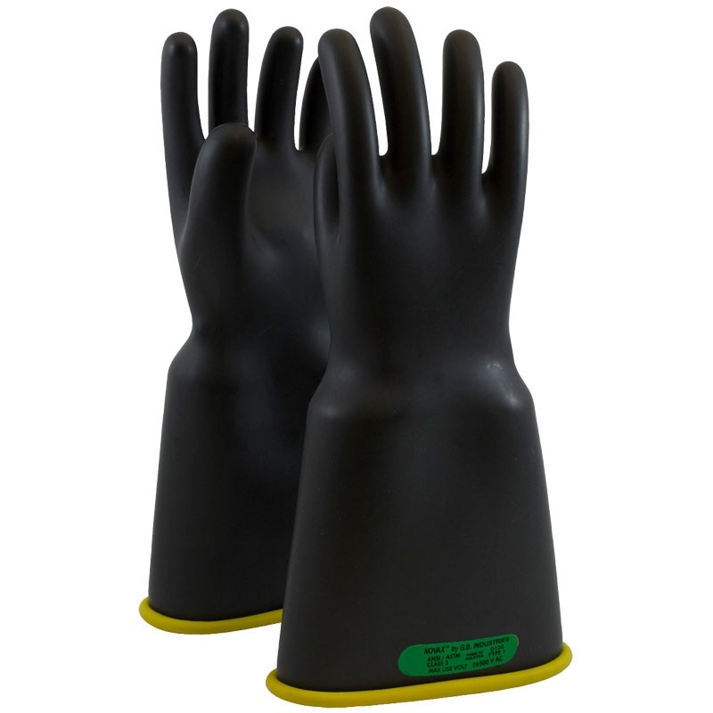 Novax® Rubber Insulating Electrical Gloves, Bell Cuff Black, Class 3, 16" Length, Size 10