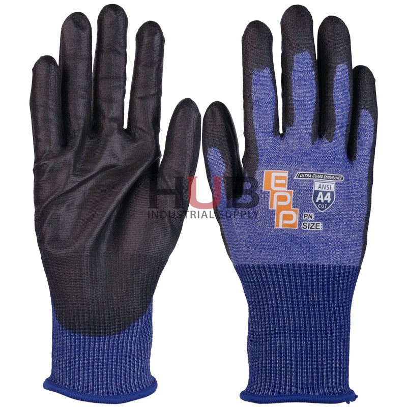 18ga HPPE Cut Resistant Glove, PU Coated Palm Touchscreen Compatible, Large