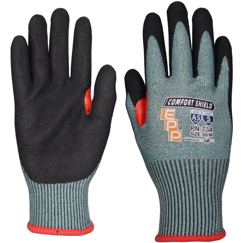 13ga HPPE Cut Resistant Glove, Nitrile MicroSurface Grip, Reinforced Thumb Crotch, Touchscreen Compatible, 2-XL