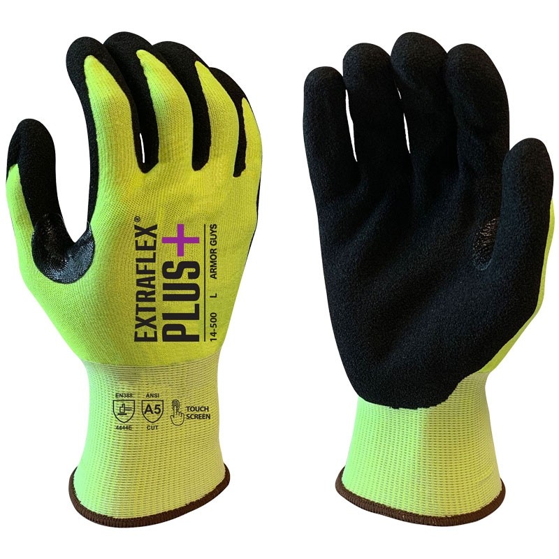 Extraflex® Plus Cut Resistant Glove, Hi-Vis Yellow, Nitrile Micro Foam Grip, X-Small