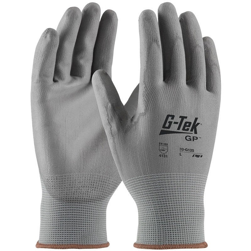 G-Tek® Gray Seamless Knit Nylon Glove, Polyurethane Coated Palm, Vendor Pack, 2-XL