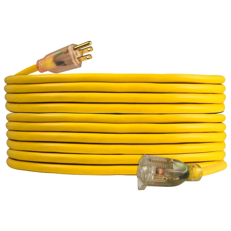 100' 12/3 SJTW Extension Cord Yellow W/ Lighted Ends