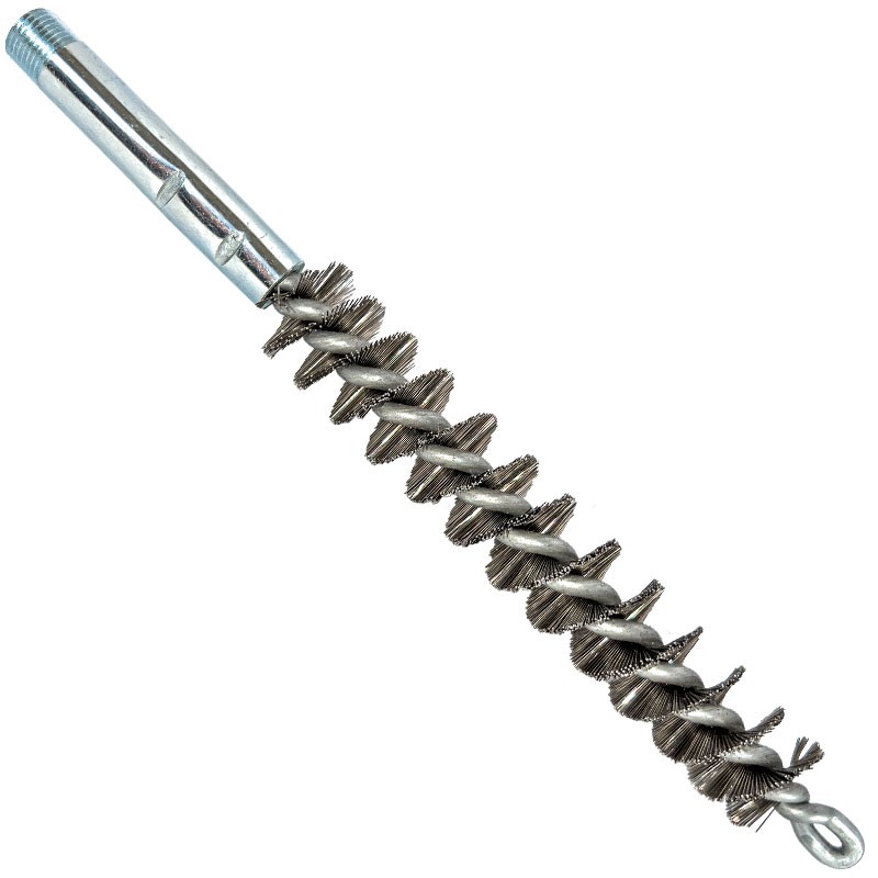 1/2" Carbon Steel Tube Brush 4-1/2" Brush Length, 8" overall length, Double Stem, Single Spiral