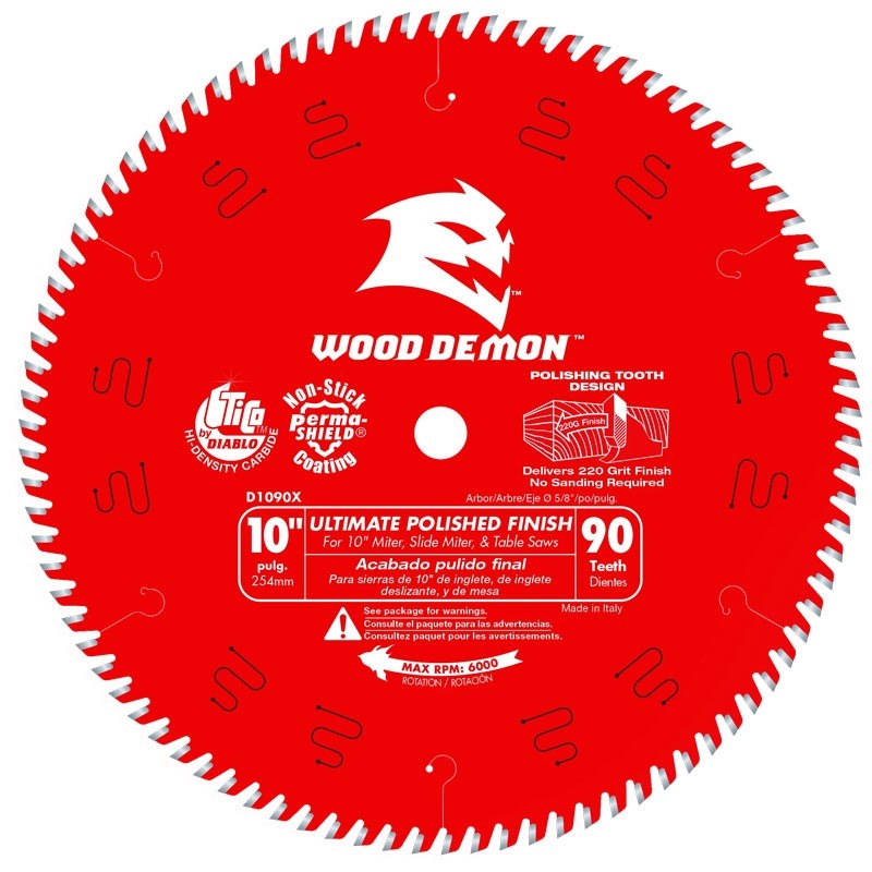 10" x 90-Teeth Diablo Wood Demon™ Ultimate Polished Finish Saw Blade for Wood 5/8 bore D1090X