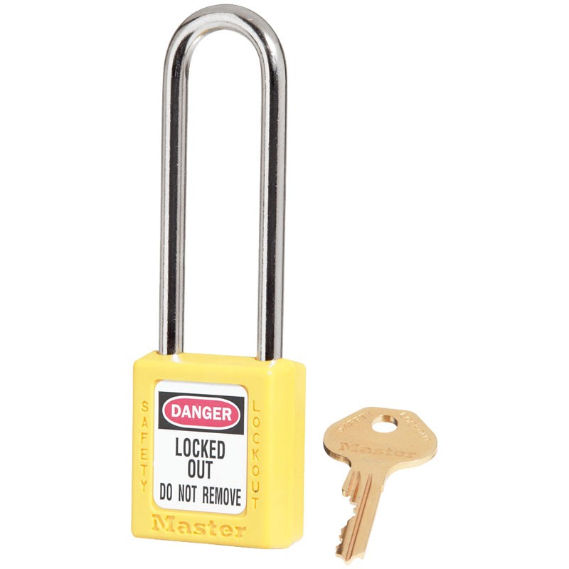 Safety Lockout Padlock, 3" Shackle, Yellow, Keyed Alike