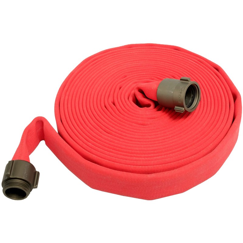 2-1/2" x 50' Double Jacketed Fire Hose w/ Aluminum NH (NST) Couplings, Red