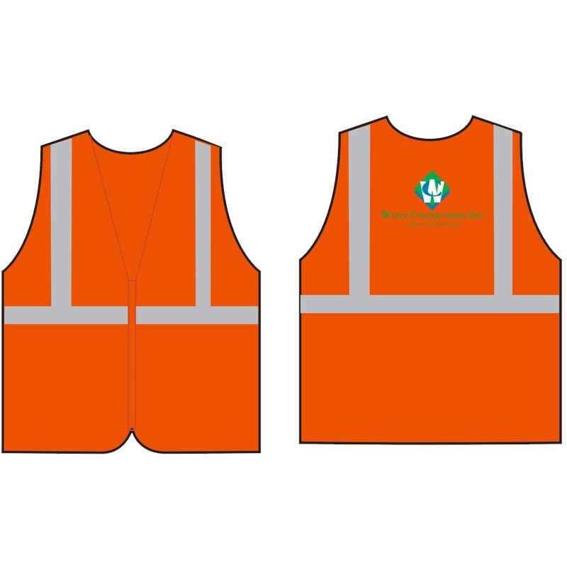 SM CLS 2 SAFETY VEST - HI-VIS ORANGE  MESH ECONOMY W/ZIPPER CLOSURE W/ WASTE CONNECTIONS LOGO 3C 1L