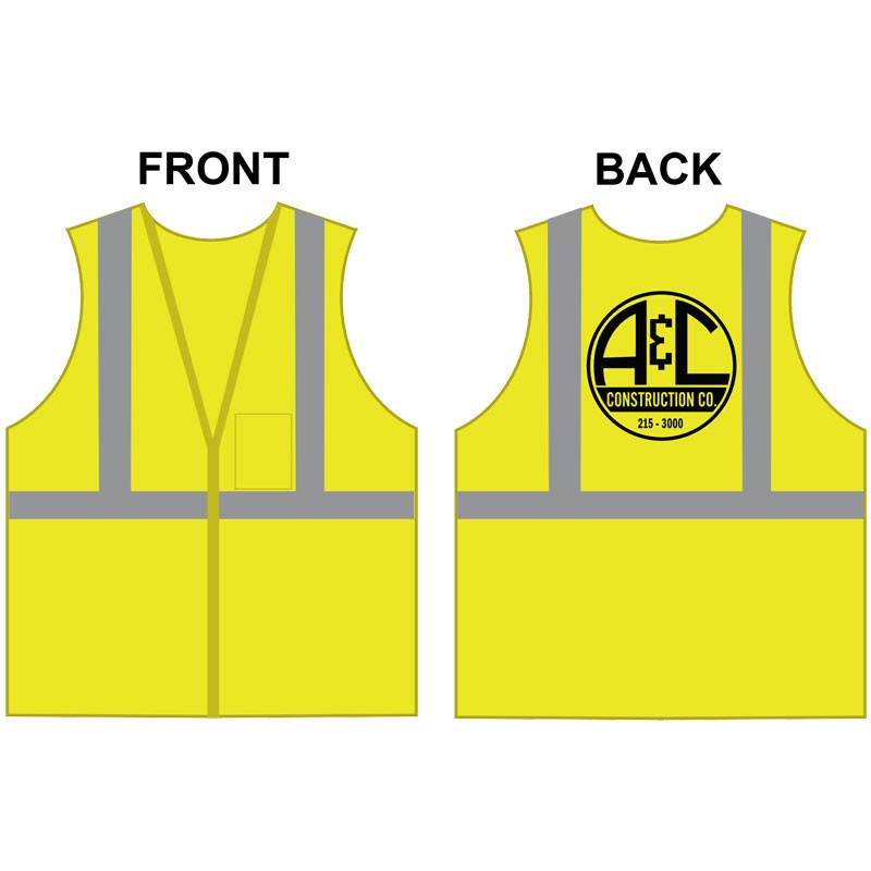 XL CLS 2 SAFETY VEST -LIME GREEN MESH W/ A&C CONSTRUCTION LOGO (1L - 1C)