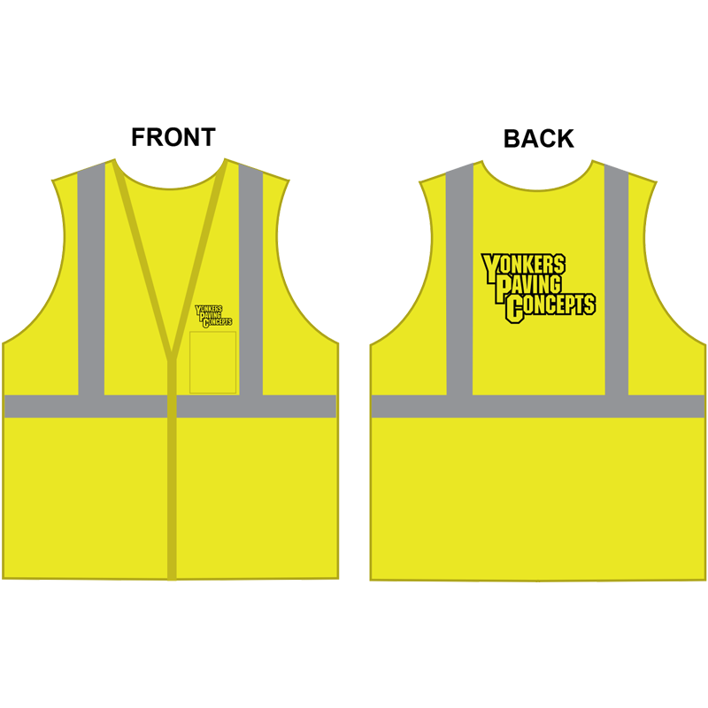3-XL  CLS 2 SAFETY VEST -LIME GREEN MESH YONKERS PAVING LOGO (1-C, 2-L) W/ZIPPER CLOSURE