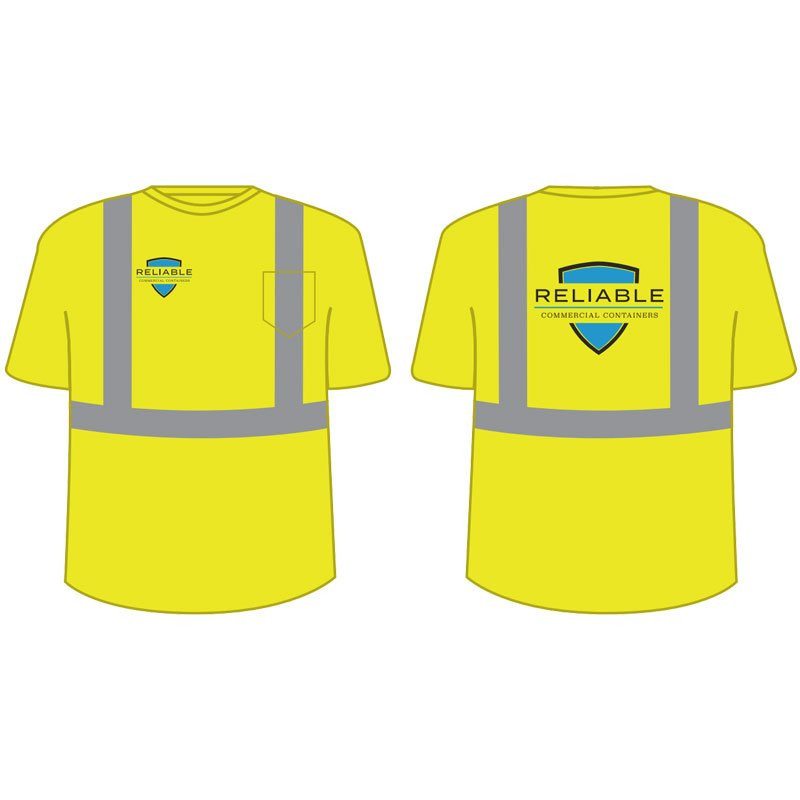 L CLS 2 CREW NECK T-SHIRT HI-VIS YELW/ RELIABLE COMMERCIAL CONTAINERS LOGO 2C 2C 2L