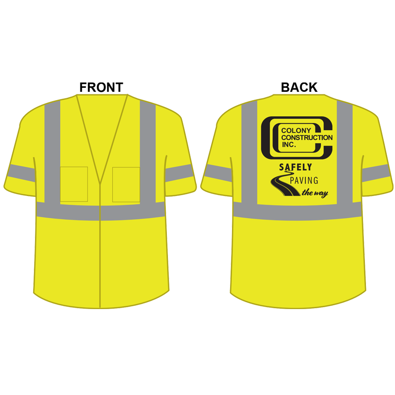 LG CLASS 3 LIME GREEN MESH SAFETY VEST  W/ ZIPPER CLOSURE  W/ COLONY CONSTRUCTION LOGO (1C - 1L)