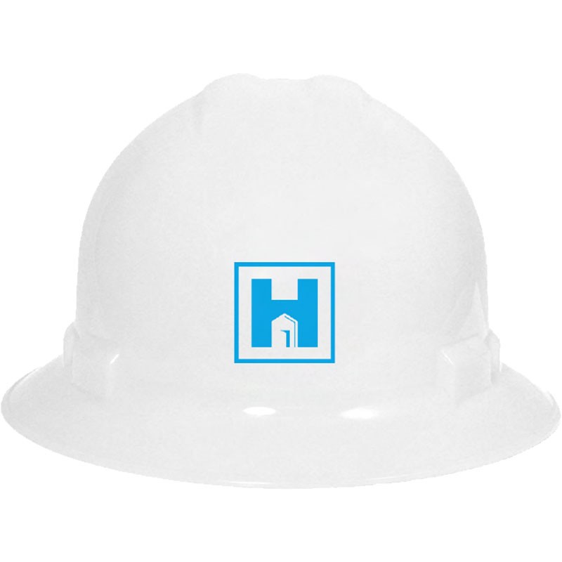 6-PT SUSPENSION FULL BRIM WHITE HARD HAT W/ RATCHET & HUBER 'H' LOGO