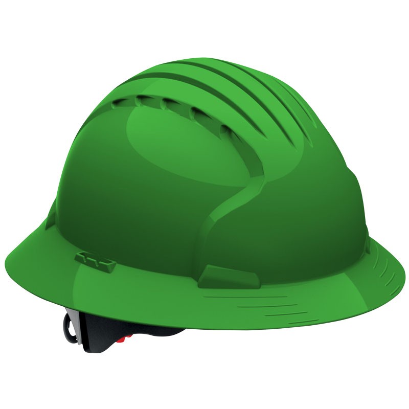 JSP® Non-Vented Full Brim Wheel Ratchet Hard Hat, Green