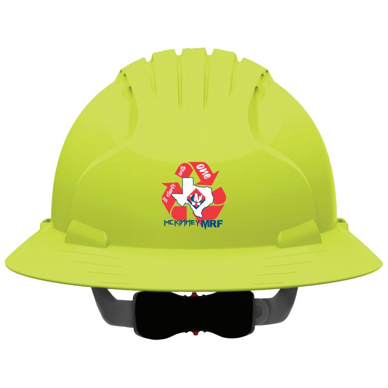 #6161V YEL WHEEL RATCHET FULL BRIM  VENTED HARD HAT   W/ WASTE CONNECTION LOGO (3C - 1L)