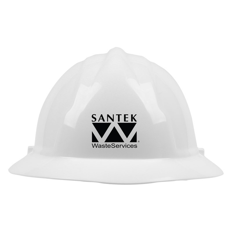 WHITE FULL-BRIM HARD HAT W/ 4-PT RATCHET  SUSPENSION  W/ SANTEK LOGO (1C -1L)