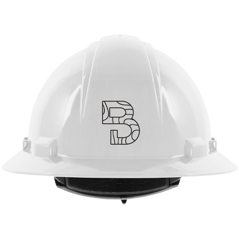 641RV WHITE VENTED FULL BRIM HARD HAT W/4-PT WHEEL RATCHET TEXTILE SUSPENSION W/BURNS DIRT LOGO 1C 1L