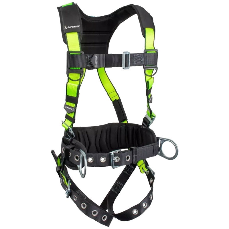Safewaze™ PRO Harness, Tongue-Buckle Leg Straps, Fixed Waist Pad, M/B Chest, 3 D-Ring, & Integrated SRL Connection, 3-XL