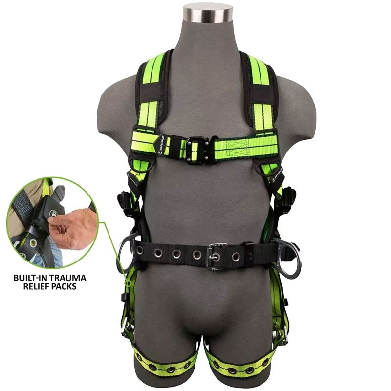 Safewaze PRO+ Harness, Q/C Chest, Tounge Buckle Legs, Shoulder & Waist Pads, Trauma Relief Pack, 2-XL
