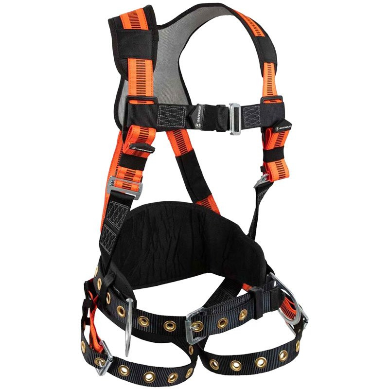 Safewaze™  V-Line Construction Harness, Mating Buckle Chest, Tongue Buckle Legs, 3 D-Ring, Shoulder & Waist Pad, Large