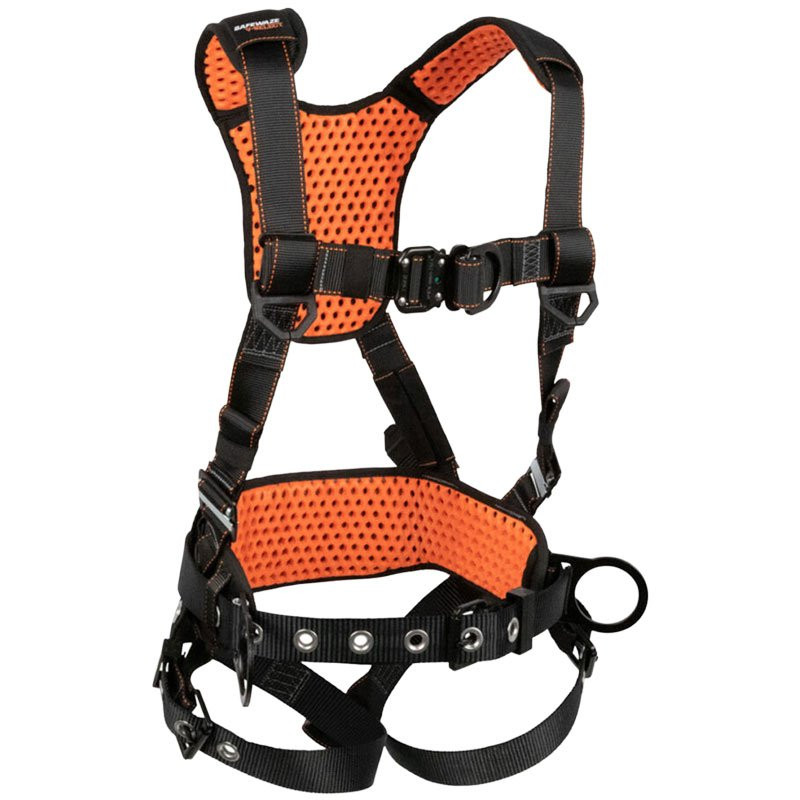Safewaze™  V-Line Construction Harness, Quick Connect Chest, Tongue Buckle Legs, 4 D-Rings, FB Torso Adjusters, Shoulder & Waist Pad, Medium/Large