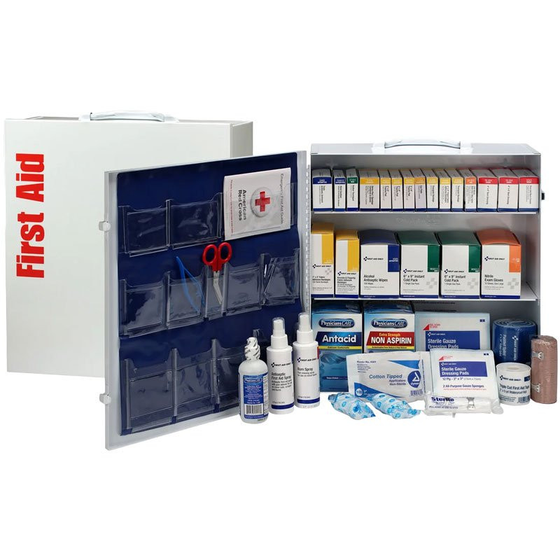 100 Person 675pc ANSI Class B+ First Aid Kit, With Medications, Metal Cabinet