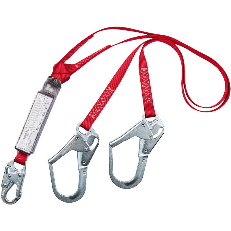 3M™ Protecta® Double Leg Shock Absorbing Lanyard, Snap Hook, Flat Steel Rebar Hooks on Leg Ends, 6'