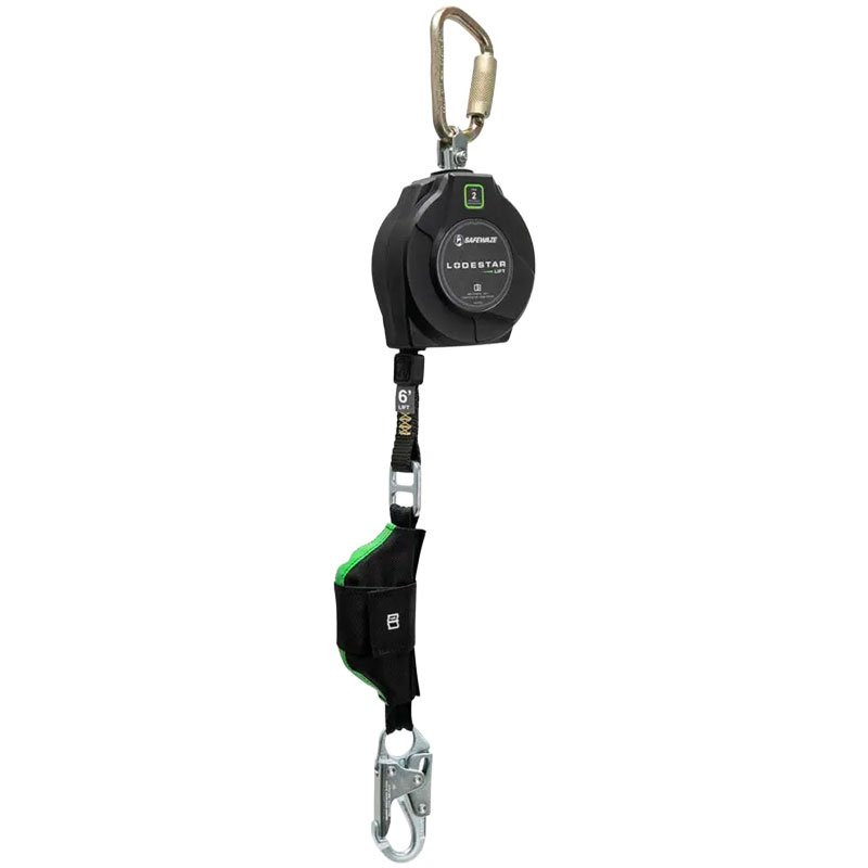 SafeWaze™ Loadstar Class 2 Self Retracting Lifeline, Swivel Top w/ Steel Carabiner, Steel Snap Hook, Poly-Web, 6'