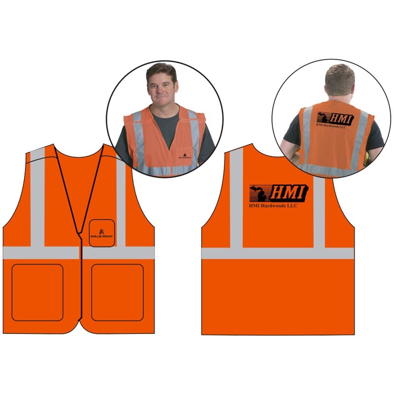 SM CLS-2 HI-VIS ORANGE MESH BKWY VEST  5 POINT BREAKAWAY W/ BAILLIE LUMBER GROUP LOGO 1C 1C 2L