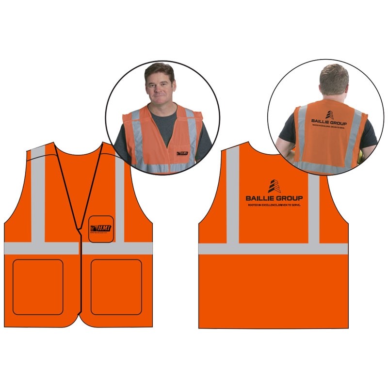 4XL CLS-2 HI-VIS ORANGE MESH BKWY VEST  5 POINT BREAKAWAY W/ BAILLIE LUMBER GROUP LOGO 1C 1C 2L