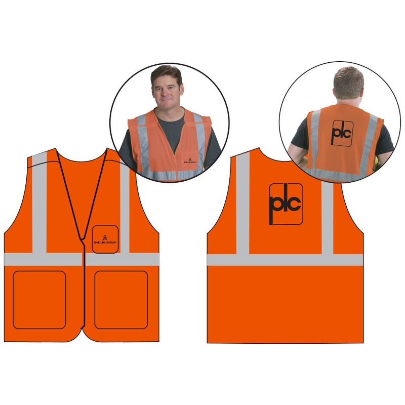 2XL CLS-2 HI-VIS ORANGE MESH BKWY VEST  5 POINT BREAKAWAY W/ BAILLIE GROUP - POTTER LUMBER LOGO 1C 1C 2L
