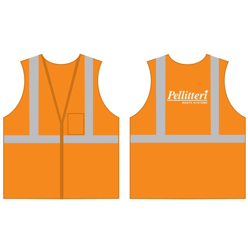 M CLS-2 HI-VIS ORANGE MESH BKWY VEST5 POINT BREAKAWAY W/ PELLITTERI WASTE SYSTEMS LOGO 1C 1L