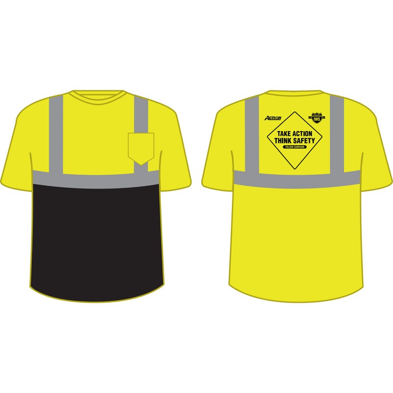 2XL CLASS 2 CREW NECK T-SHIRT LIME YELLOW -  W/ACTION ENVIRONMENTAL LOGO